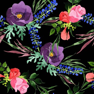 Buket çiçek deseni suluboya tarzında.