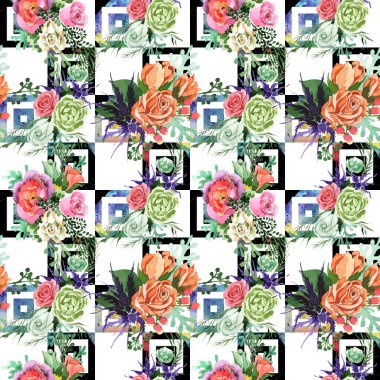 Buket çiçek deseni suluboya tarzında.