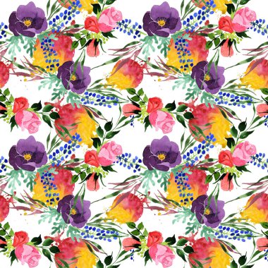 Buket çiçek deseni suluboya tarzında.