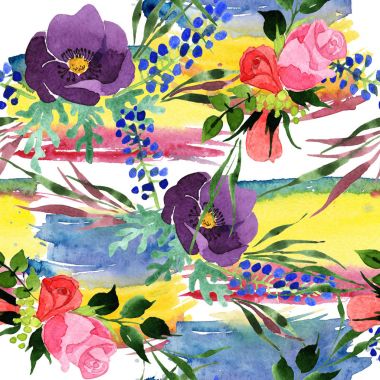 Buket çiçek deseni suluboya tarzında.