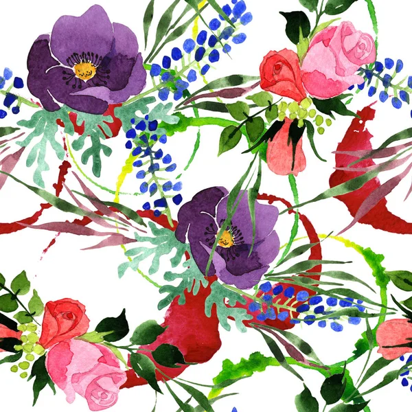 Buket çiçek deseni suluboya tarzında.