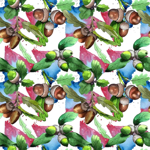 Orman meşe palamudu desen bir elinde suluboya tarzı çizilmiş.