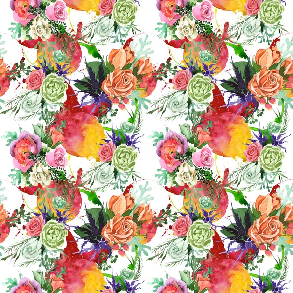 Buket çiçek deseni suluboya tarzında.