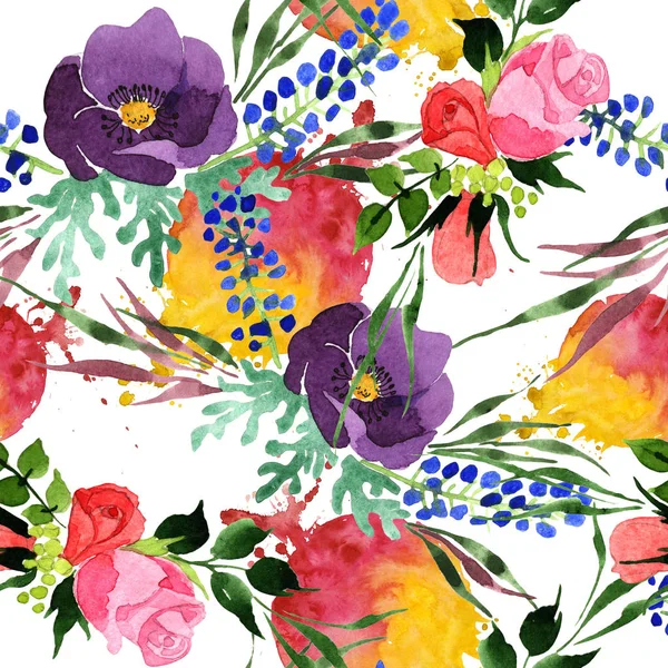 Buket çiçek deseni suluboya tarzında.