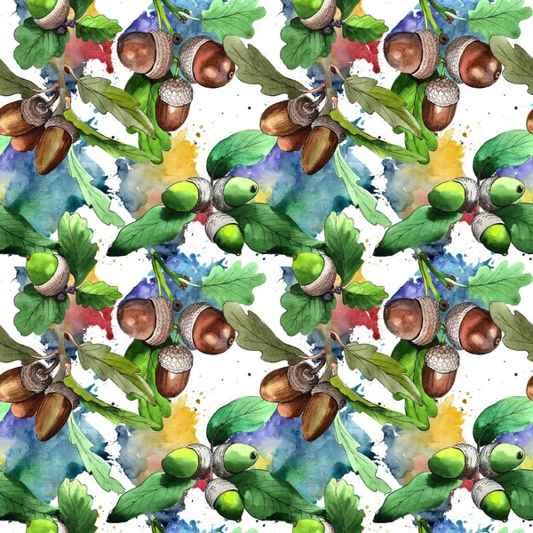 Orman meşe palamudu desen bir elinde suluboya tarzı çizilmiş.