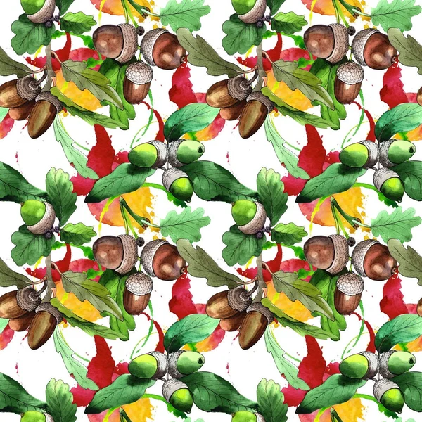 Orman meşe palamudu desen bir elinde suluboya tarzı çizilmiş.