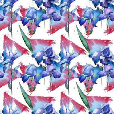 Kır çiçeği Iris çiçek deseni suluboya tarzında.
