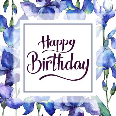 Kır çiçeği Iris çiçek çerçeve suluboya tarzında.