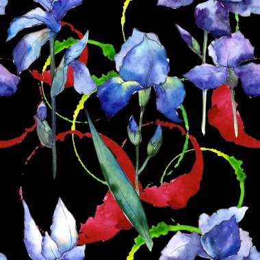 Kır çiçeği Iris çiçek deseni suluboya tarzında.