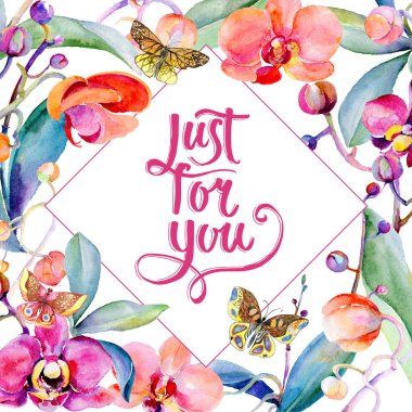 Kır çiçeği orkide çiçek çerçeve suluboya tarzında.