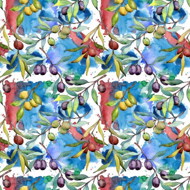 Zeytin ağacı desen suluboya tarzında.