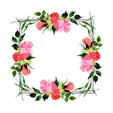 Buket çiçek çerçeve suluboya tarzında.