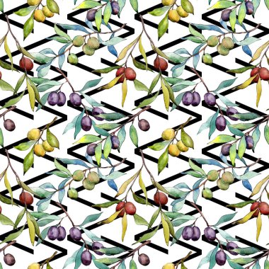 Zeytin ağacı desen suluboya tarzında.