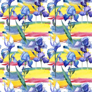 Kır çiçeği Iris çiçek deseni suluboya tarzında.