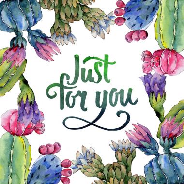 Kır çiçeği kaktüs çiçek çerçeve suluboya tarzında.