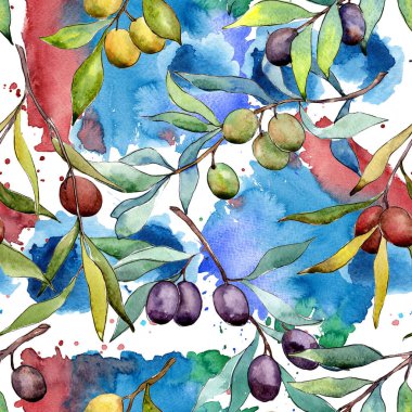 Zeytin ağacı desen suluboya tarzında.