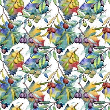 Zeytin ağacı desen suluboya tarzında.