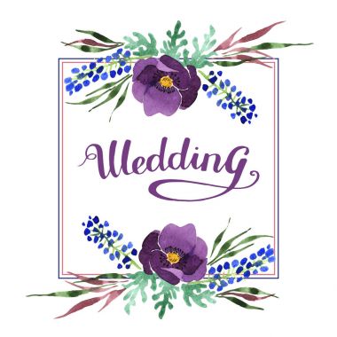 Buket çiçek çerçeve suluboya tarzında.