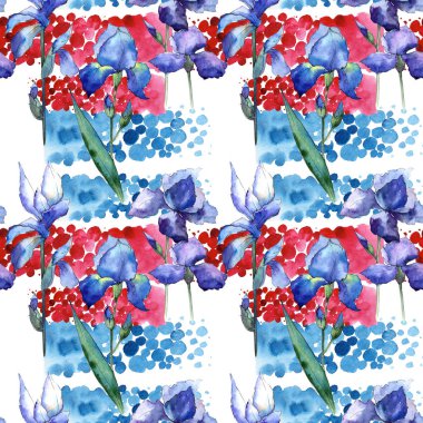 Kır çiçeği Iris çiçek deseni suluboya tarzında.