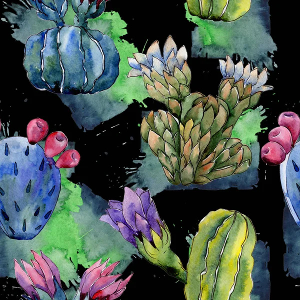 Vadvirág kaktusz virág minta akvarell stílusú. — Stock Fotó
