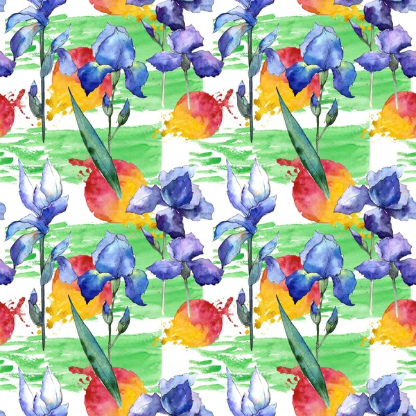 Kır çiçeği Iris çiçek deseni suluboya tarzında.