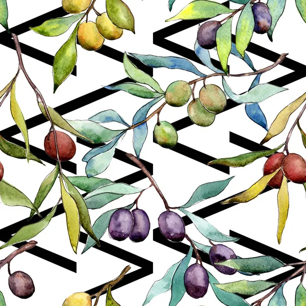 Olive tree wzór w stylu przypominającym akwarele. — Zdjęcie stockowe