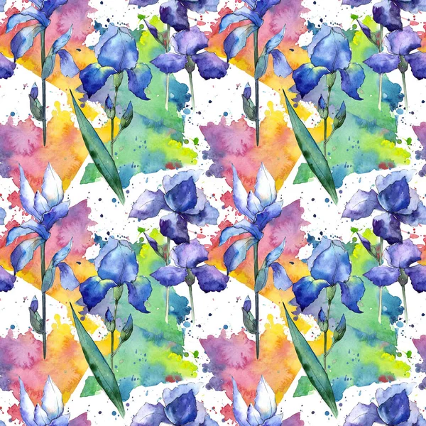 Wildflower iris flower pattern in a watercolor style.