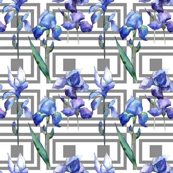 Wildblumen-Iris-Blumenmuster im Aquarell-Stil. — Stockfoto