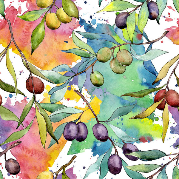 Olive tree pattern in a watercolor style.