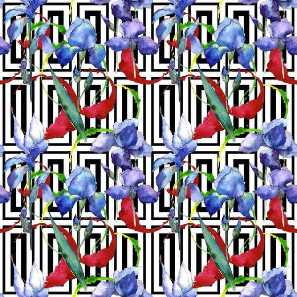 Wildflower iris flower pattern in a watercolor style. — Stock Photo, Image