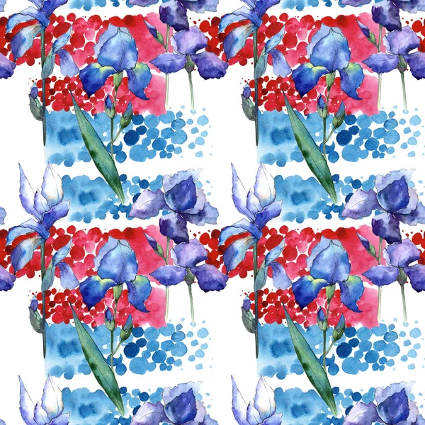 Wildblumen-Iris-Blumenmuster im Aquarell-Stil. — Stockfoto