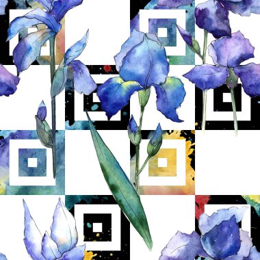 Kır çiçeği Iris çiçek deseni suluboya tarzında.