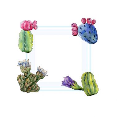Kır çiçeği kaktüs çiçek çerçeve suluboya tarzında.