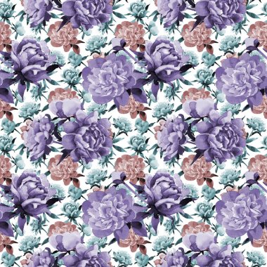 Kır çiçeği pembe peony çiçek deseni suluboya tarzında.