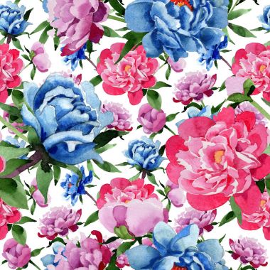 Kır çiçeği pembe peony çiçek deseni suluboya tarzında.