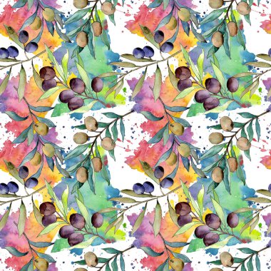 Zeytin ağacı desen suluboya tarzında.