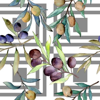 Zeytin ağacı desen suluboya tarzında.