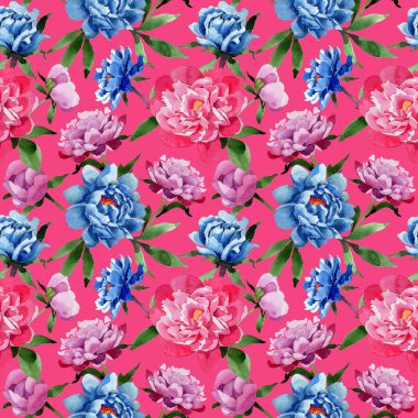Kır çiçeği pembe peony çiçek deseni suluboya tarzında.