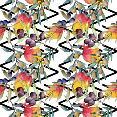 Zeytin ağacı desen suluboya tarzında.