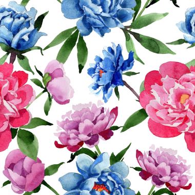 Kır çiçeği pembe peony çiçek deseni suluboya tarzında.