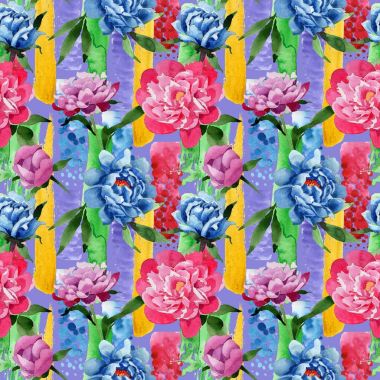 Kır çiçeği pembe peony çiçek deseni suluboya tarzında.