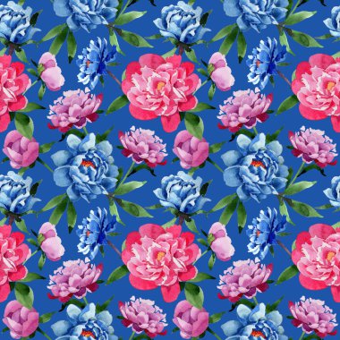 Kır çiçeği pembe peony çiçek deseni suluboya tarzında.