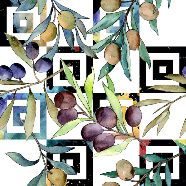 Olive tree pattern in a watercolor style.