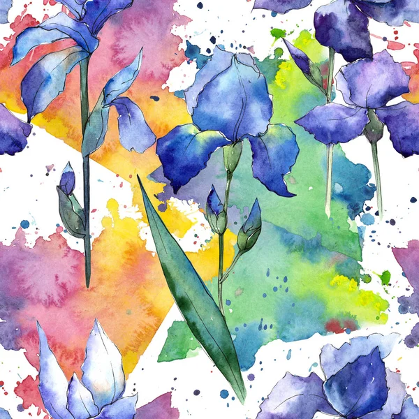 Kır çiçeği Iris çiçek deseni suluboya tarzında. — Stok fotoğraf