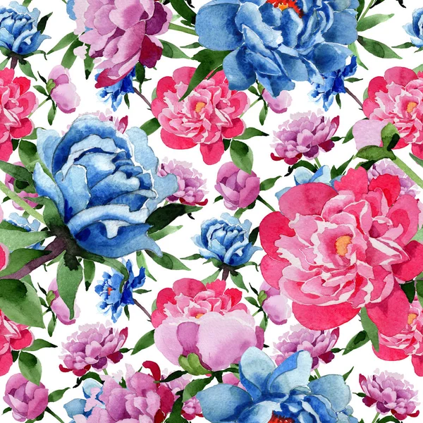 Wildflower pink peony flower pattern in a watercolor style. — Stock Photo, Image