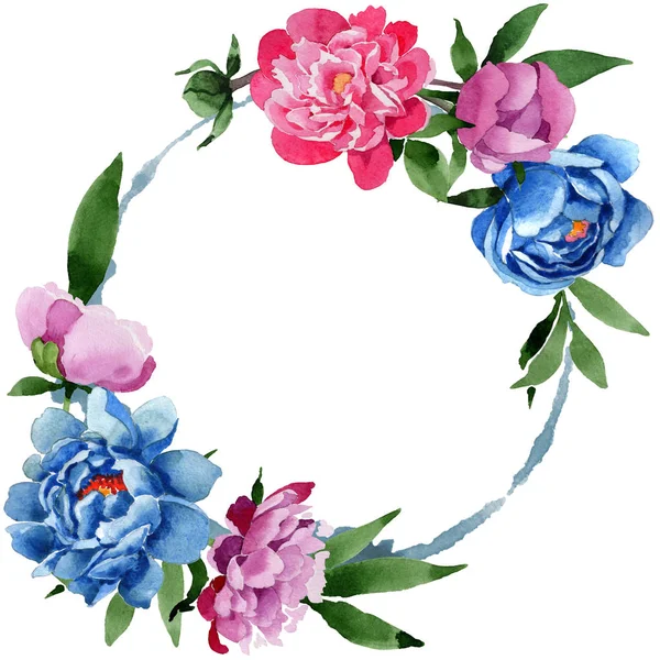Wildflower pink peony flower wreath in a watercolor style. — Stock Photo, Image