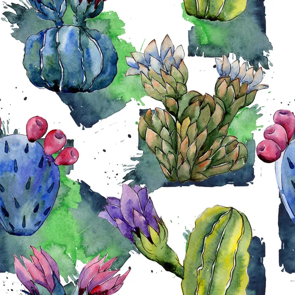 Wildflower cactus flower pattern in a watercolor style.