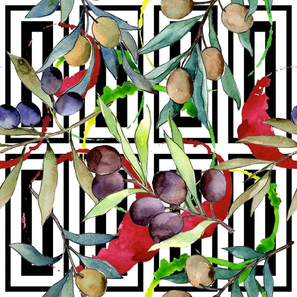 Olive tree pattern in a watercolor style.