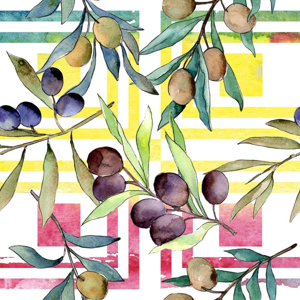 Olive tree pattern in a watercolor style.