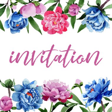 Kır çiçeği pembe Şakayık çiçeği çerçeve suluboya tarzında.